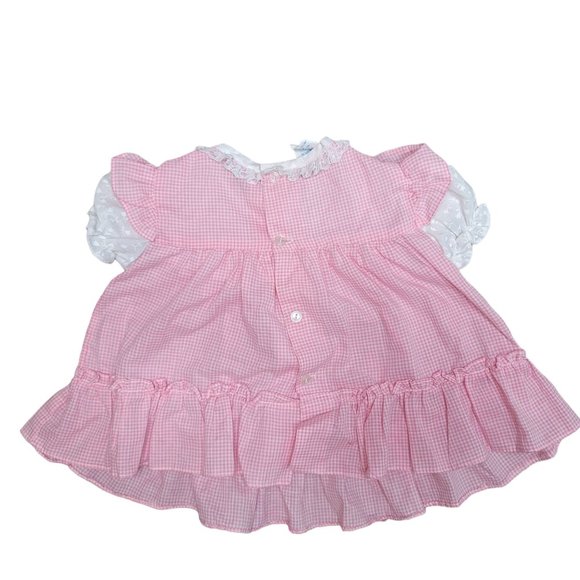 vintage cradle togs dress spring swan checkered puff sleeve 80s, 90s style 6-9 m - Picture 2 of 5